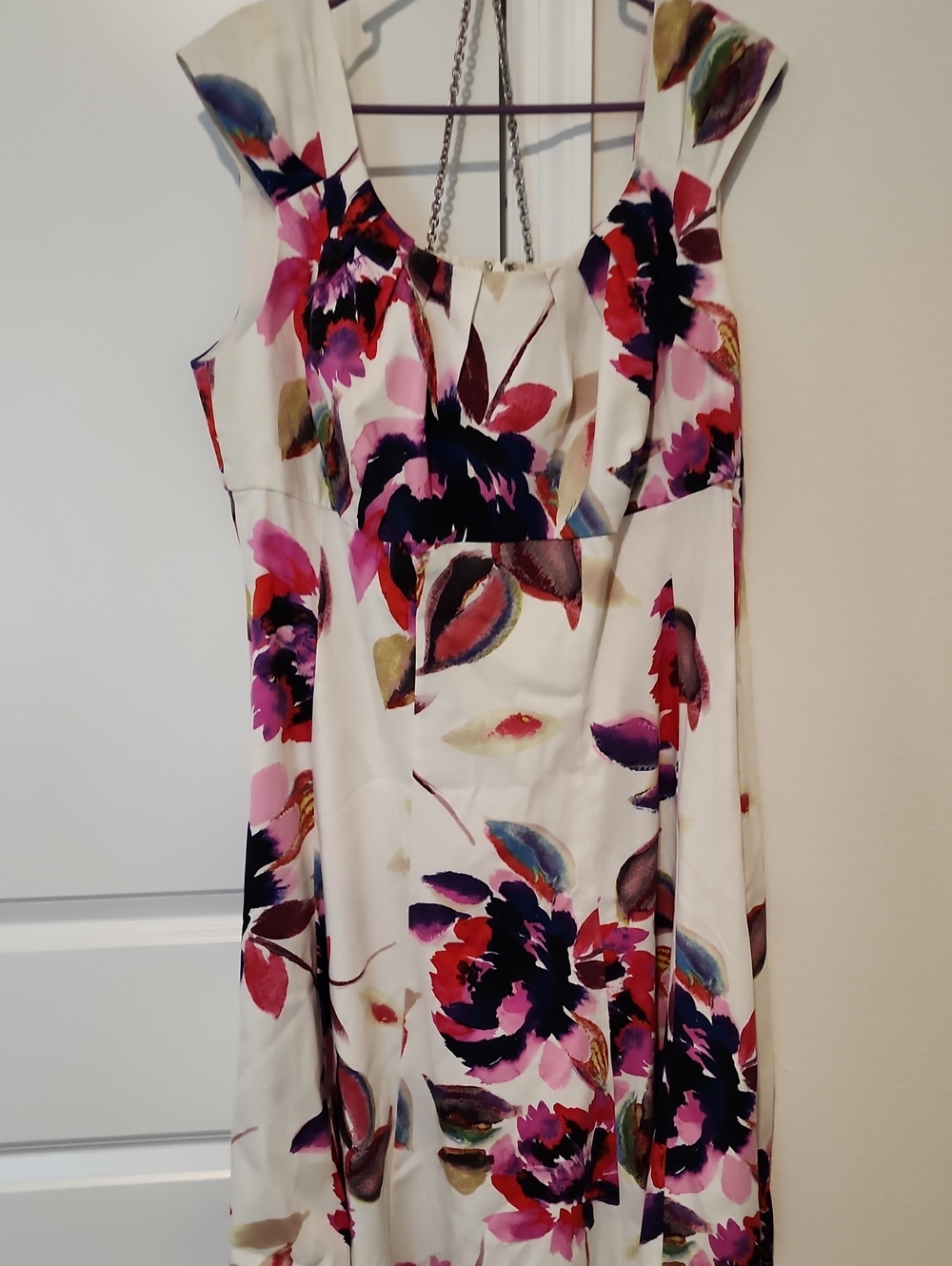 London Times White Midi Dress with Pink, Purple & Blue Floral Print